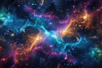 Fototapeta premium galactic tide swirling gracefully around a mesmerizing star cluster. The rich colors and dynamic patterns highlight the beauty and grandeur of the galaxy.