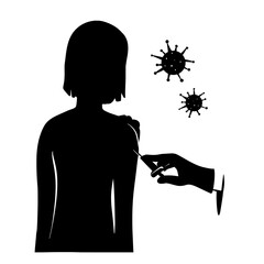 Silhouette of Girl Receiving Vaccine - Vector Art Illustration