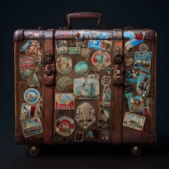 Vintage Suitcase with Travel Stickers