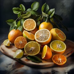 Freshly Cut Citrus on a Cutting Board