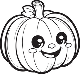 Cartoon pumkin outlined for coloring book isolated on a white background, Halloween Pumpkin Face