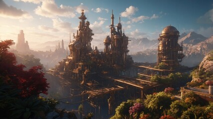 Wallpaper beautiful architecture decoration in old town between mountains