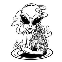 Alien Weed | Weed Life | Alien | Alien Smoking Joint | Marijuana Leaf | Kush Life | Alien Smoking Weed | 420 Cannabis | Original Illustration | Vector and Clipart | Cutfile and Stencil