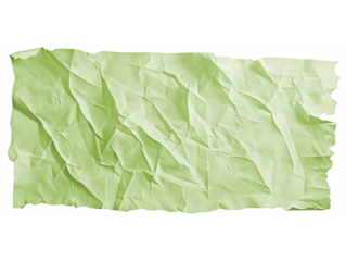 green crumpled paper isolated on white or transparent background
