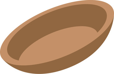 Empty oval brown wooden bowl for food lying isolated