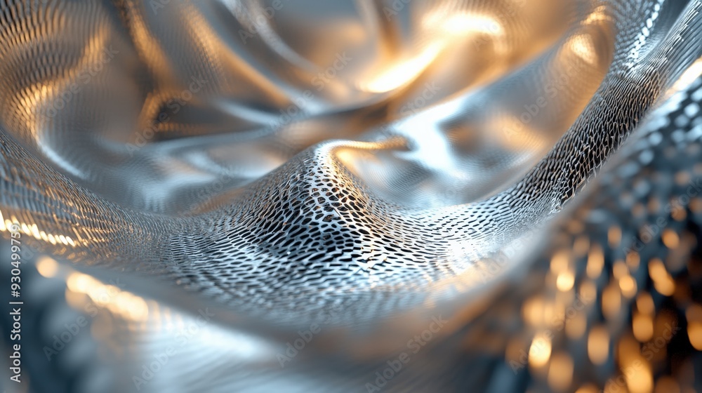 Poster The artwork reveals the complex design of a metamaterial mirror with swirling patterns and luminous accents, creating a captivating visual effect