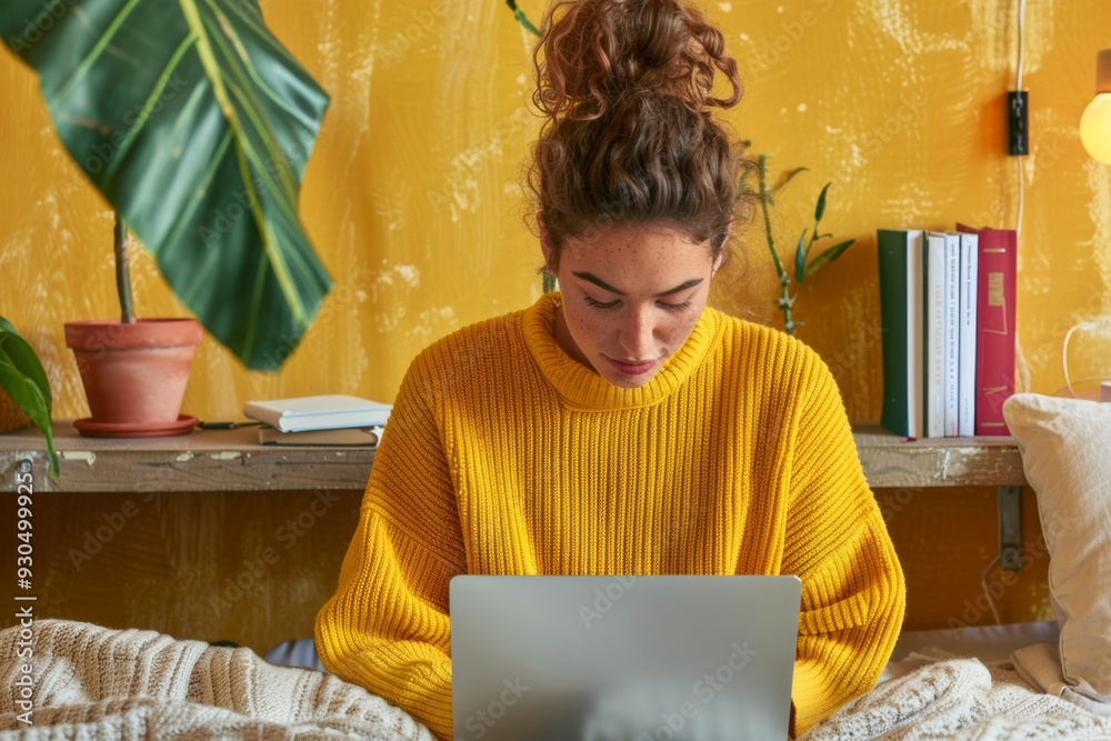 Poster diverse college students in dormitory studying with laptops and books during the day – collaborative