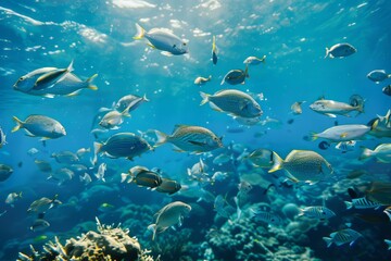 Diving with fish in the ocean