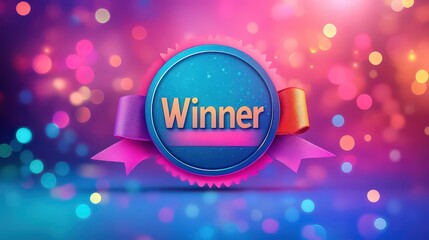  circular "Winner" badge with vibrant colors and a ribbon effect, ideal for celebrating achievements with plenty of room for customization or text