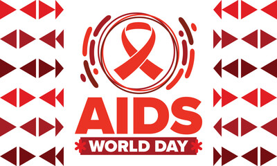 Fototapeta premium World Aids Day. Red ribbon symbol. Awareness and prevention hiv. Medical healthcare concept. Human support and protection. Celebrated annual in December 1. Poster, banner and background. Vector