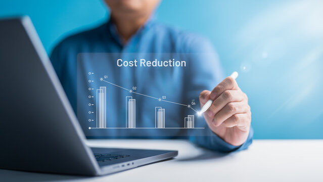 Business or company cost analysis for payment reduction. Enterprise lean optimize manufacturing. Decreasing business expenses to maximize profits and financial status for long-term investment.