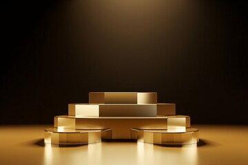 Shiny golden product display 3D podium background, Golden Podium Background, Luxury Podium Background, Empty Gold Podium 3d Rendering, Golden Product Podium, Shimmering Gold Stage, AI Generative