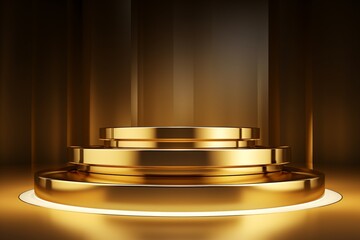 Shiny golden product display 3D podium background, Golden Podium Background, Luxury Podium Background, Empty Gold Podium 3d Rendering, Golden Product Podium, Shimmering Gold Stage, AI Generative