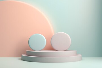 Fototapeta premium Pastel 3D podium background with 3D shapes composition, Pastel Podium Background, Abstract Podium Background, Pastel Geometric Shapes Compositions, AI Generative