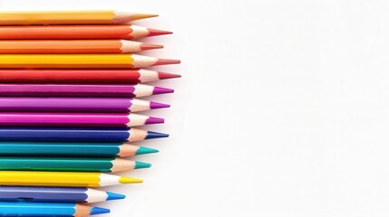 Obraz premium Vibrant Wooden Pencils Displayed in a Row, a striking array of colorful pencils showcasing their vivid hues and smooth finishes against a clean white backdrop