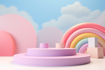 Pastel 3D podium background with 3D shapes composition, Pastel Podium Background, Abstract Podium Background, Pastel Geometric Shapes Compositions, AI Generative