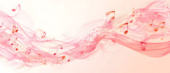 A vector illustration of a music notes banner, featuring a fresh pink color palette. The notes are stylized and float along curved lines that frame a central white space for text