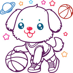 Fototapeta premium Dog with a basketball vector art design