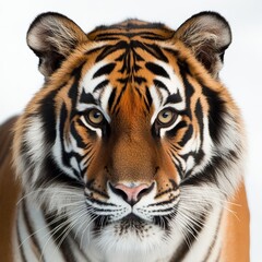 Obraz premium A stunning close-up portrait of a tiger showcasing its striking features and intense gaze, symbolizing strength and beauty in nature.
