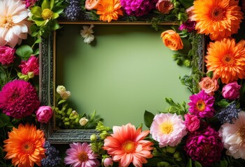 Fototapeta premium vibrant floral frame enhancing product showcase lush colors intricate designs eye catching displays, arrangement, botanical, bloom, blossoms, brightness