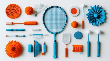 A vibrant arrangement of playful objects in orange and blue, showcasing creativity and fun in a visually striking flat lay.