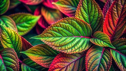 Green and red leaf pattern close up nature texture foliage