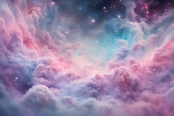A serene galaxy with soft pastel colors of pink blue and lavender creating a dreamy cosmic landscape, AI Generated