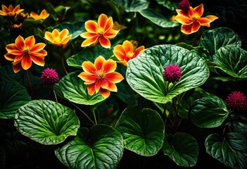 Naklejka premium stunning botanical illustrations featuring detailed patterns vivid colors various plants flowers, art, bright, colorful, contemporary, craft, decor, design