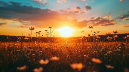Sunset Serenity Over Blossoming Fields