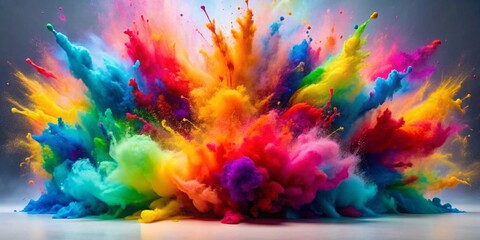 Abstract rainbow paint explosion with colorful and vibrant paint splattered in a dynamic explosion