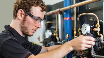 A technical engineer oversees the manufacturing process. Innovative technology in the industry. Software for professionals. Illustration for banner, poster, cover, brochure or presentation.