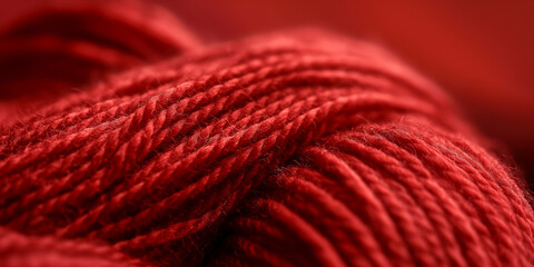 CloseUp of Red Yarn Threads in Soft Focus for Crafting and Knitting Projects