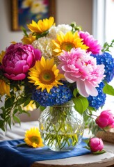 Obraz premium vibrant floral arrangements featuring colorful blooms lush greenery perfect joyful birthday celebrations, flowers, cheerful, design, decor, party, gift
