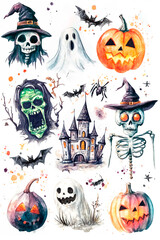 Halloween elements. Watercolor illustration isolated on white background
