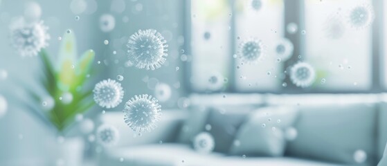 A fresh indoor environment illustrating the concept of cleanliness and air purity with floating dust particles and green decor.