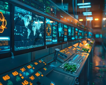 Digital Waste Management Control Room with Holographic Displays and Advanced Technology Concept