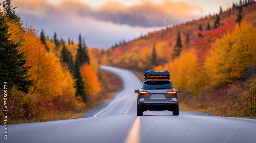 Sticker A car driving down a road with trees in the background, AI