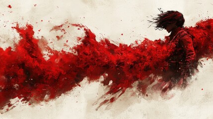 Abstract red splash forming human silhouette