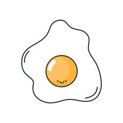 Cute smiling fried egg line icon isolated on white background. Healthy breakfast. Vector illustration