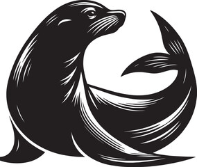 Vector illustration of Sea Lion Silhouette isolated on white background