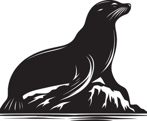 Vector illustration of Sea Lion Silhouette isolated on white background