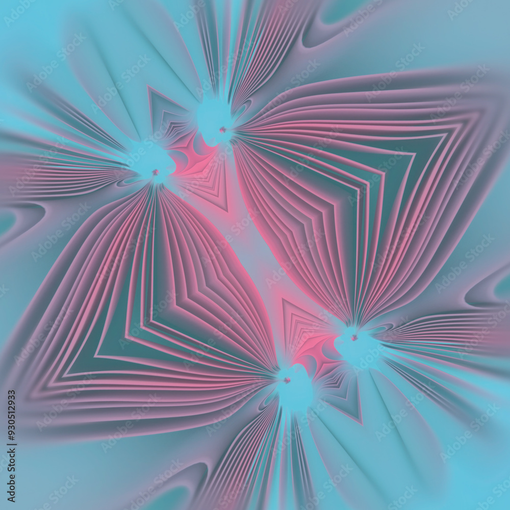 Leinwandbilder Digital illustration of interwoven soft pink and blue fabric panels creating a symmetrical, harmonious and abstract pattern. 3d rendering