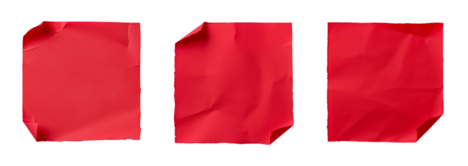 A collection of crumpled red sticky notes isolated on a transparent background, perfect for Christmas planning or reminders