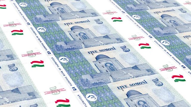 Tajikistan Tajikistani Somoni 5 Banknotes Money Printing House, Printing Five Tajikistani Somoni, Printing Press Machine Print out Tajikistani Somoni, Being printed by currency press machine