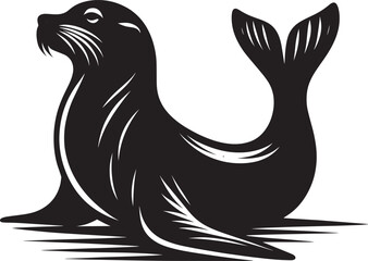 Vector illustration of Sea Lion Silhouette isolated on white background