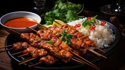 Chicken Satay with Peanut Sauce. Best For Banner, Flyer, and Poster