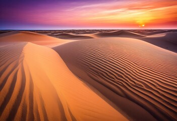 Naklejka premium intricate sand patterns illuminated warm sunset light creating beautiful natural landscape, beach, shore, nature, texture, design, illumination, golden