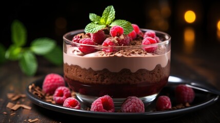 Chocolate Mousse with Raspberry Coulis. Best For Banner, Flyer, and Poster