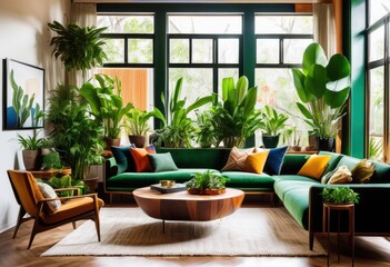 Fototapeta premium vibrant houseplants enhancing modern home interiors lush greenery stylish decor elements, design, room, style, aesthetic, nature, space, fresh, arrangement