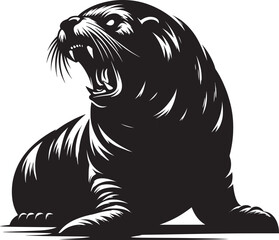 Vector illustration of Sea Lion Silhouette isolated on white background